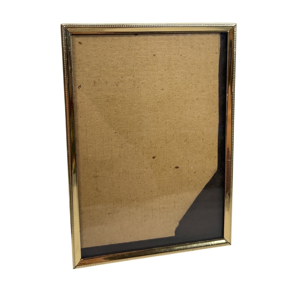 Vintage Gold Tone Metal Beaded Edge 5x7 Tabletop Picture Frame with Glass